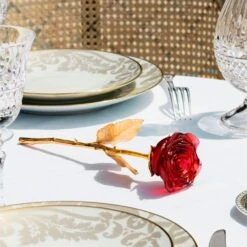 La Rose éternelle Daum -Magasin De Verrerie À Domicile Fleur rose cristal or Daum