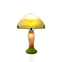 Lampe Champignon Pâte De Verre Vert Rose
