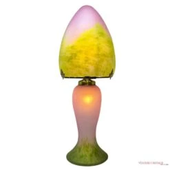 Lampe Champignon Pâte De Verre Verte Rose