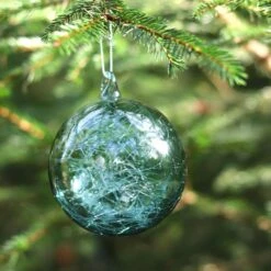 Boule De Noël Verre Bleu Striée N°13