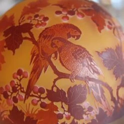 Lampe Pâte De Verre Perroquets Tip Gallé