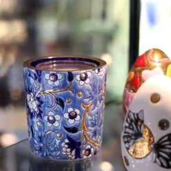 Pot à Bougie Bleu Héritage Émaux De Longwy -Magasin De Verrerie À Domicile pot bougie heritage