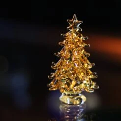 Sapin Miniature Verre Au Chalumeau -Magasin De Verrerie À Domicile sapin verre or 1